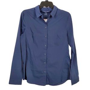 French Connection Womens Navy Blue Button Shirt 10 Long Sleeve Cotton Stretch